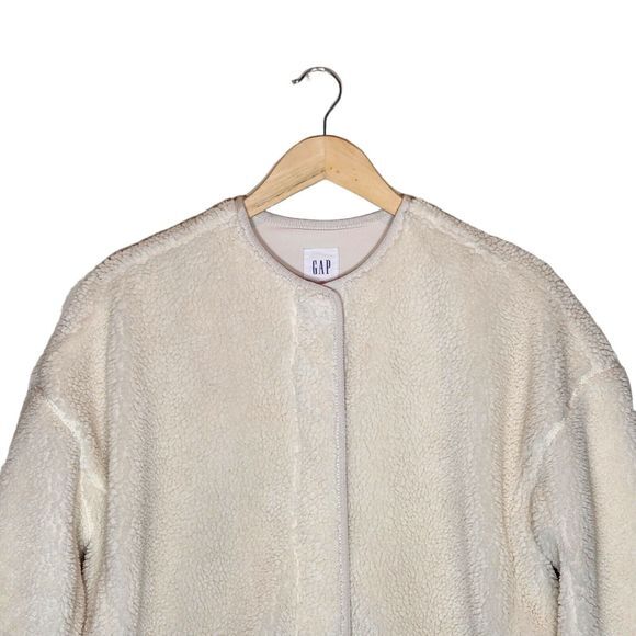 Gap‎ womens XS cream oversized teddy Shacket Cacoon Jacket Coat - Picture 6 of 16